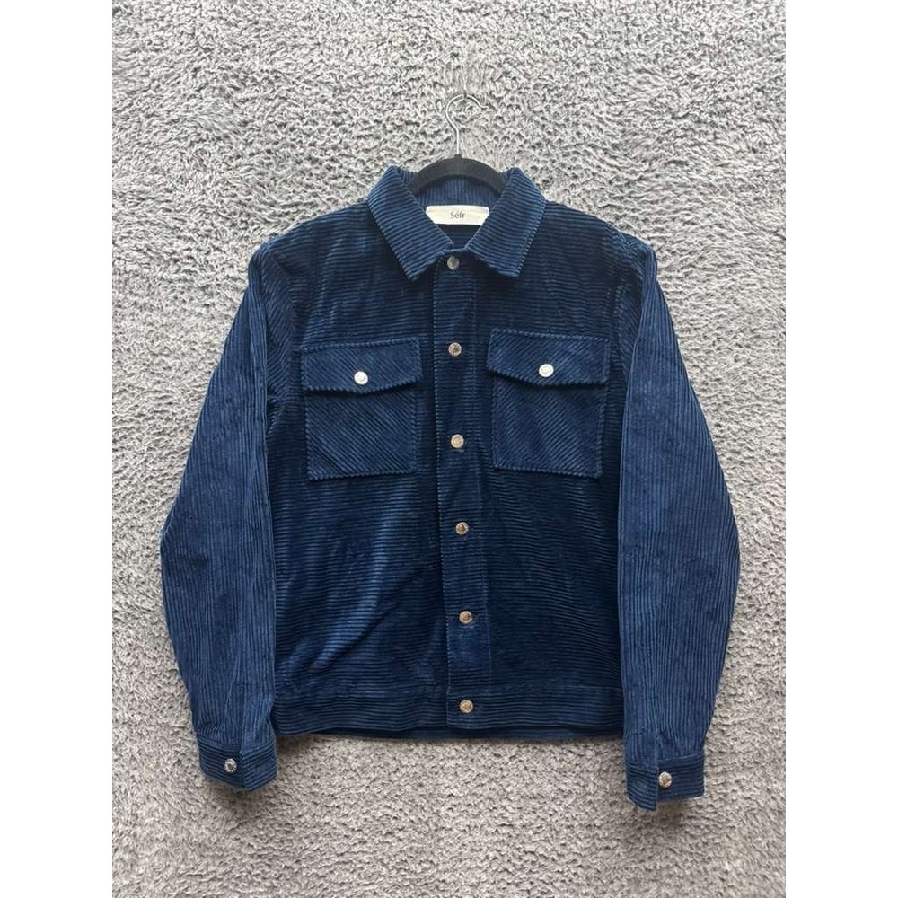 Sefr Eric Jean Italian Cotton Button-Up Corduroy Jacket Navy Blue Mens Size M